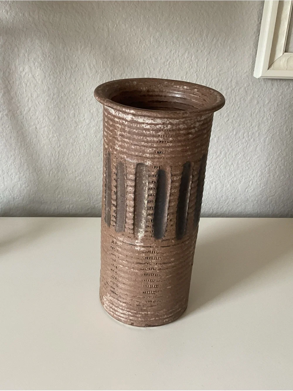 Rustic Tan Ceramic Vine Cooler/ decorative Vase